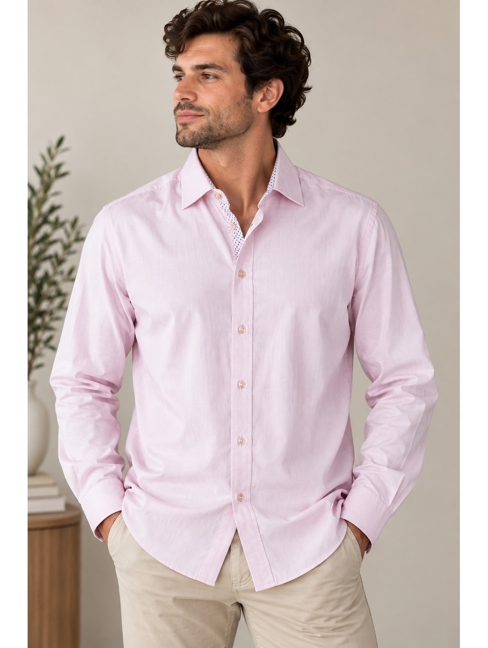 Azaro Uomo Men’s Pink Slim Fit Button Down Dress Shirt XXL Long Sleeve